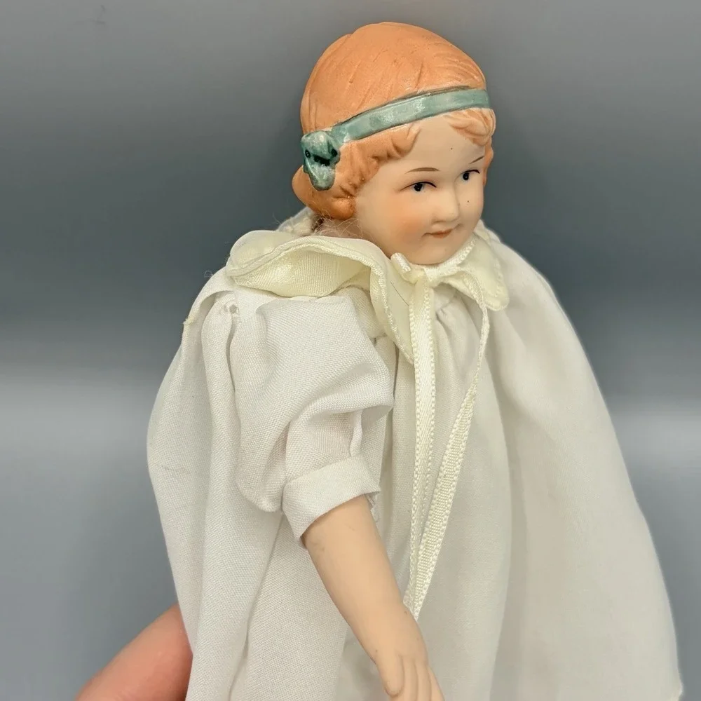 Vintage Bisque And Clothe Doll German Taiwan Circa 1990s Handmade Cotton 8